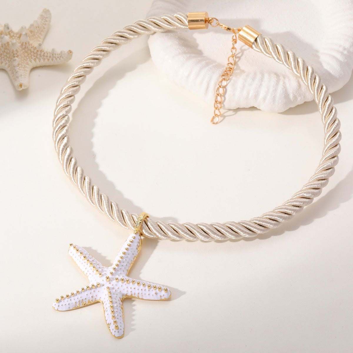 Starfish Twisted Rope Necklace- White