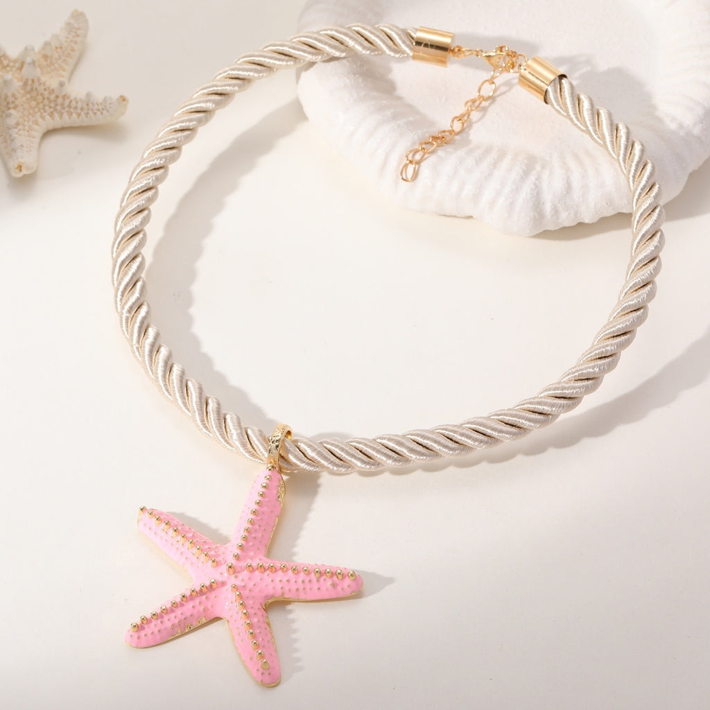Starfish Twisted Rope Necklace- Pink