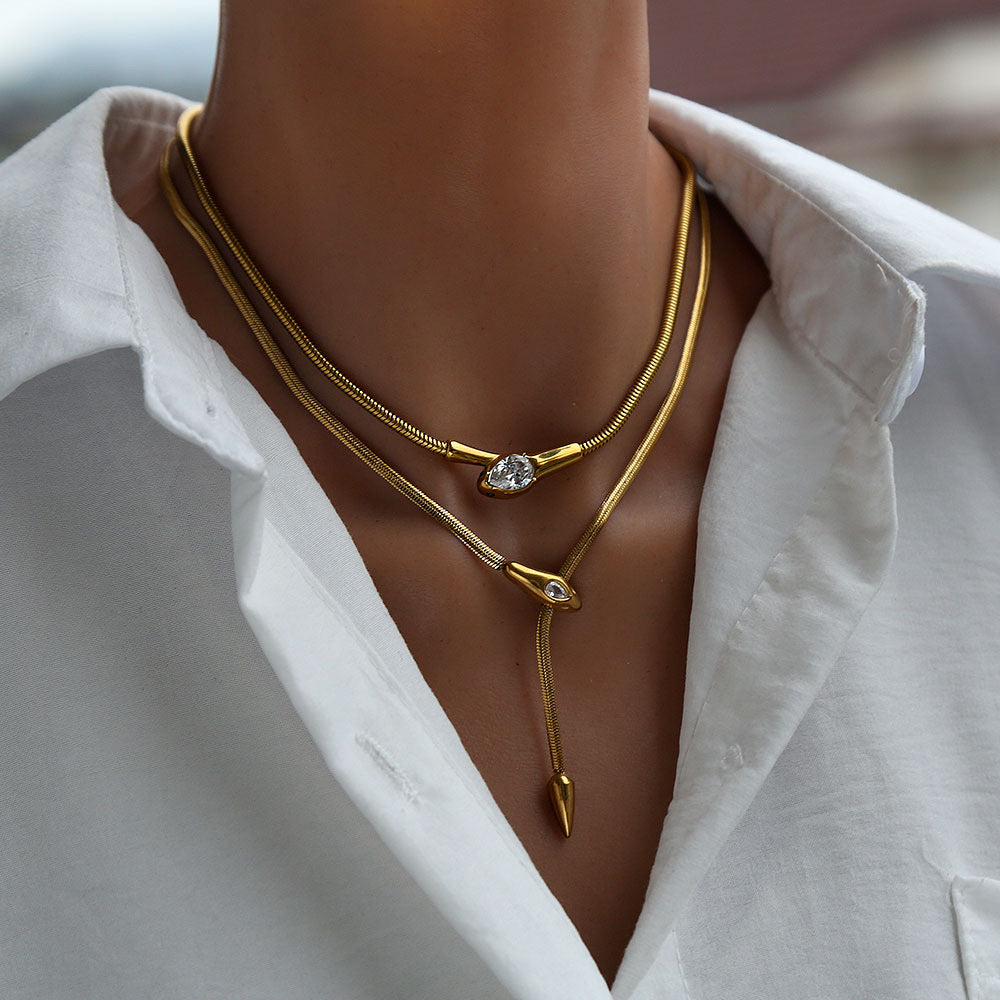 Water Drop Thin Chain Necklace Double Layered