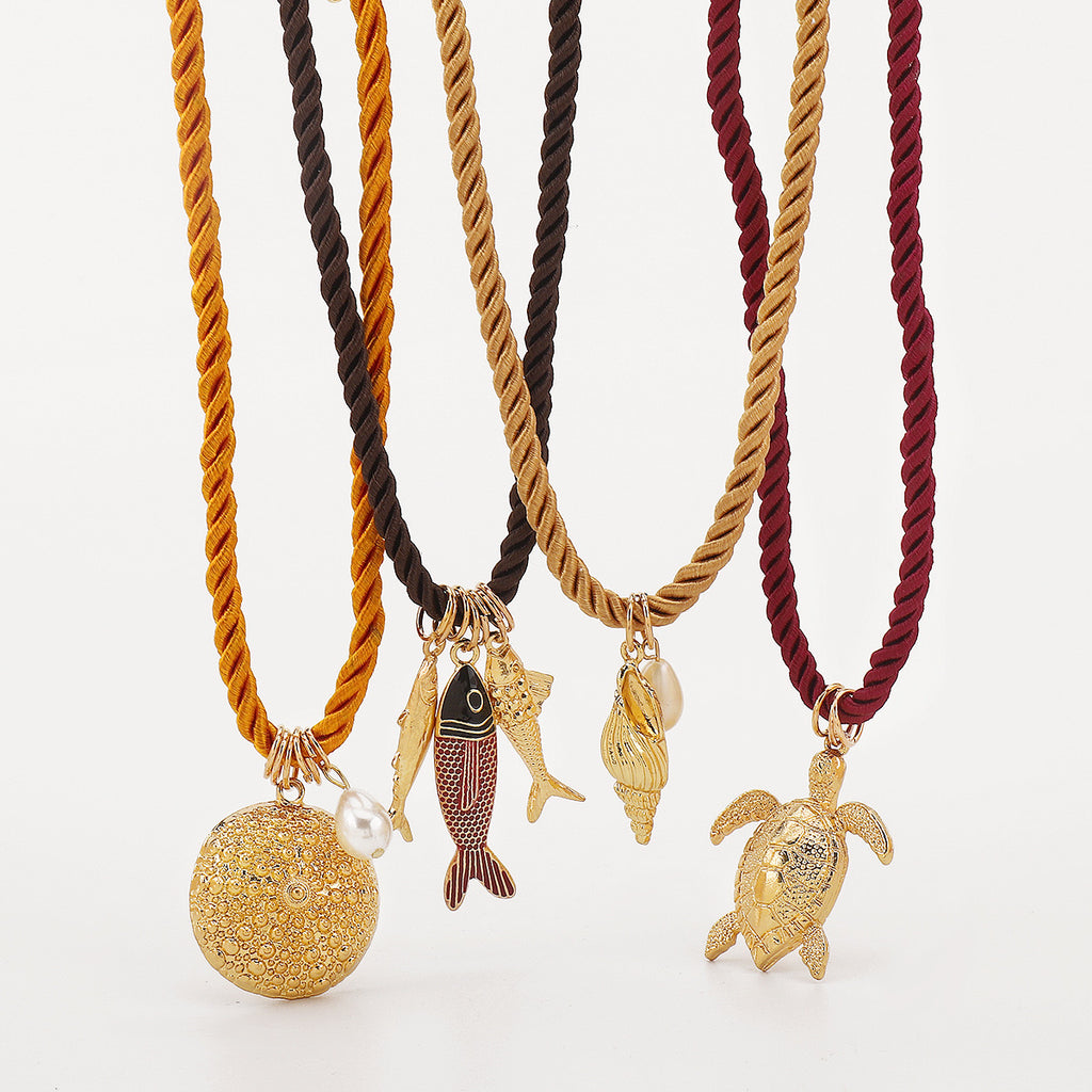 Polyester Cord String Slip-On Pendant Necklace- Tortoise