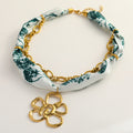 Silk Scarf Necklace Flower Pendant- Green