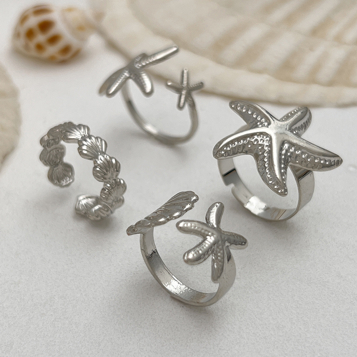 Marine Style Silver Finger Rings- Set of Four