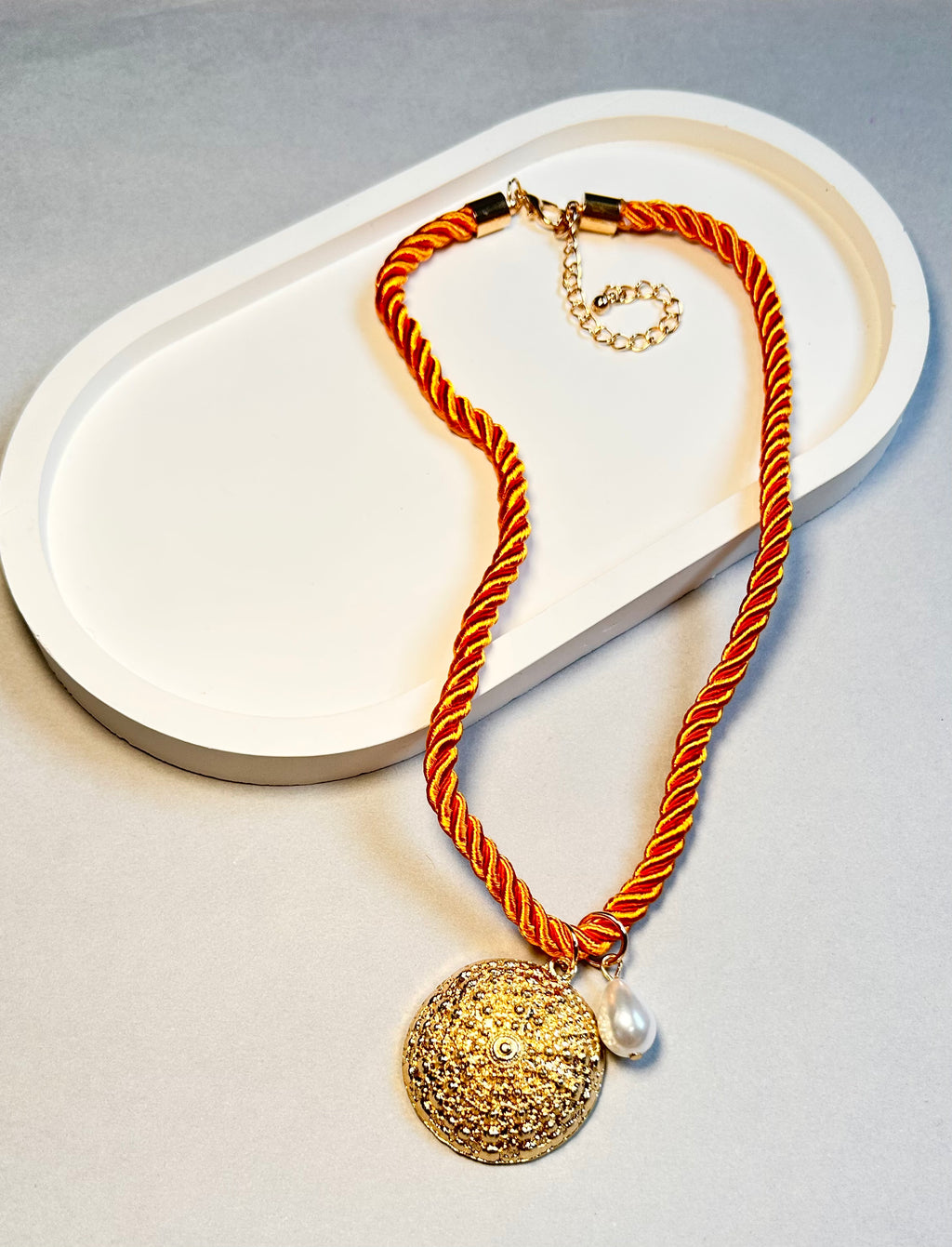 Polyester Cord String Slip-On Pendant Necklace- Shell