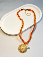 Polyester Cord String Slip-On Pendant Necklace- Shell