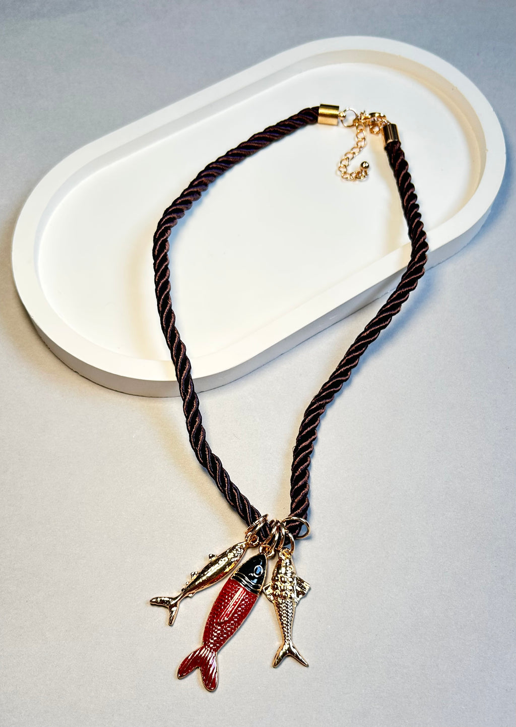 Polyester Cord String Slip-on Pendant Necklace- Fish