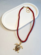 Polyester Cord String Slip-On Pendant Necklace- Tortoise