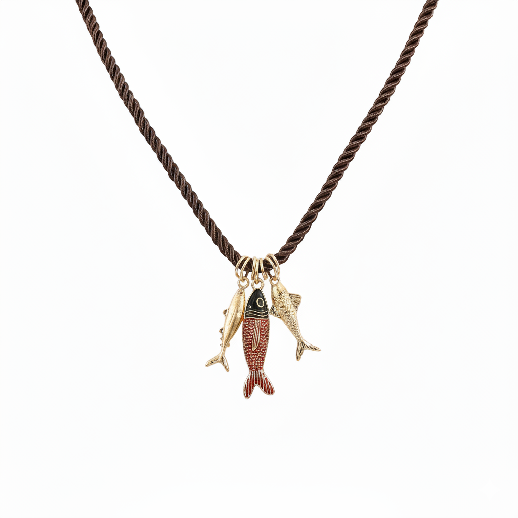 Polyester Cord String Slip-on Pendant Necklace- Fish