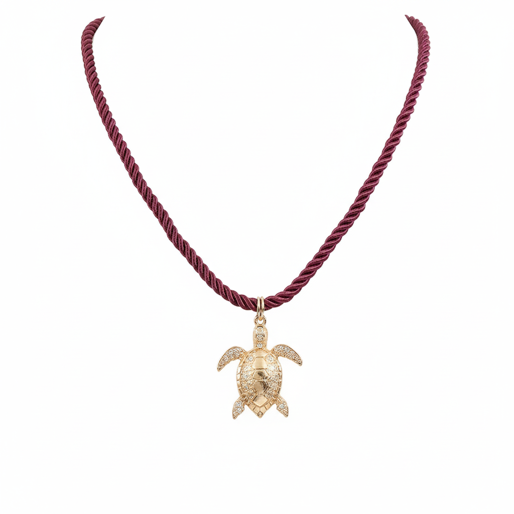 Polyester Cord String Slip-On Pendant Necklace- Tortoise