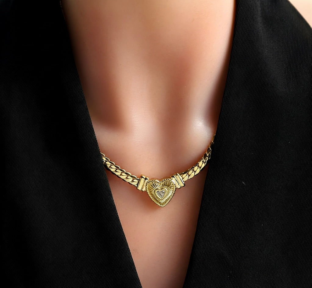 Thick Cuban Chain Heart Necklace