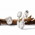 Vintage Style Geometric Shaped Bracelet and Ring Set- Silver