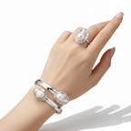 Vintage Style Geometric Shaped Bracelet and Ring Set- Silver