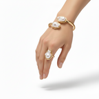 Vintage Style Geometric Shaped Bracelet and Ring Set- Gold