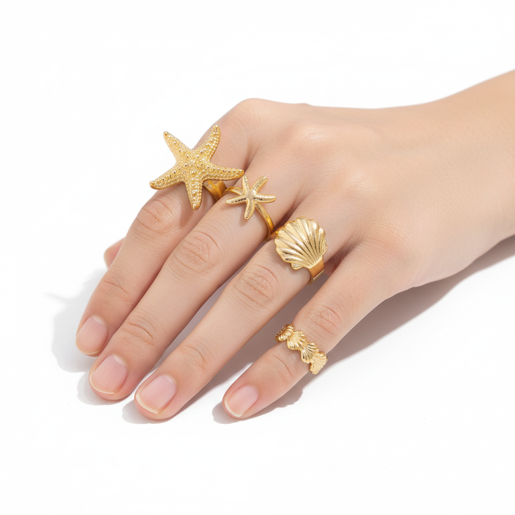 Marine Style Gold Finger Rings- Set of Four