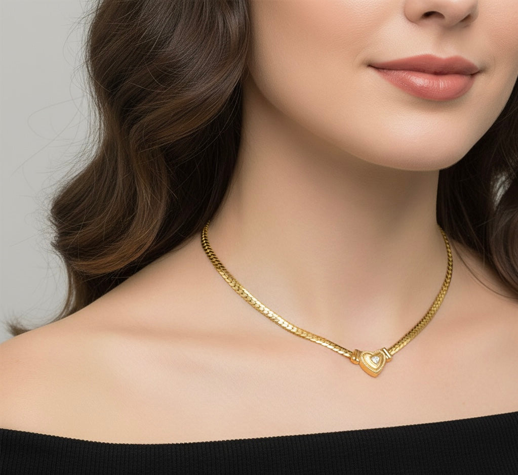 Thick Cuban Chain Heart Necklace