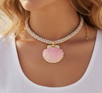 Shell Twisted Rope Necklace- Pink