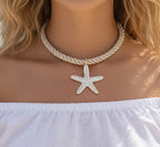 Starfish Twisted Rope Necklace- White