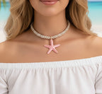 Starfish Twisted Rope Necklace- Pink