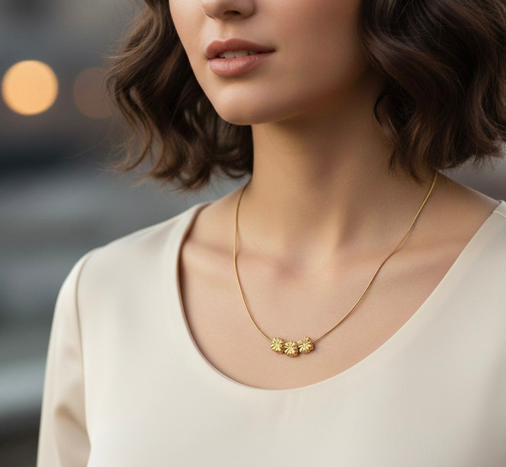 Gold Plated Geometric Round Necklace- Pattern 4