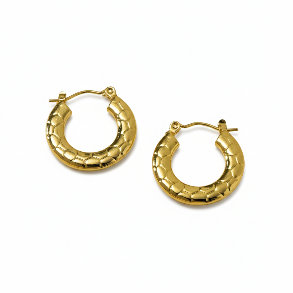 Snake-Print Small Gold Hoops