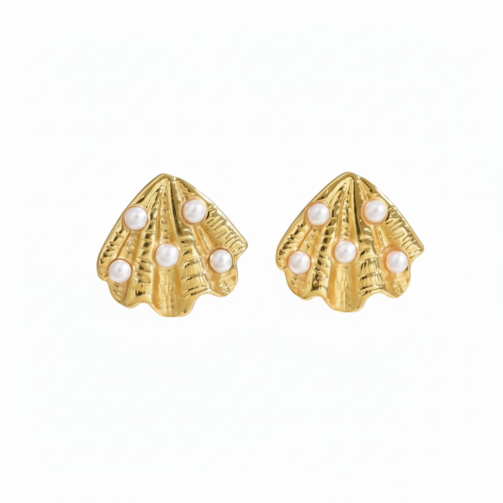 Pearl-Studded Small Shell Earrings