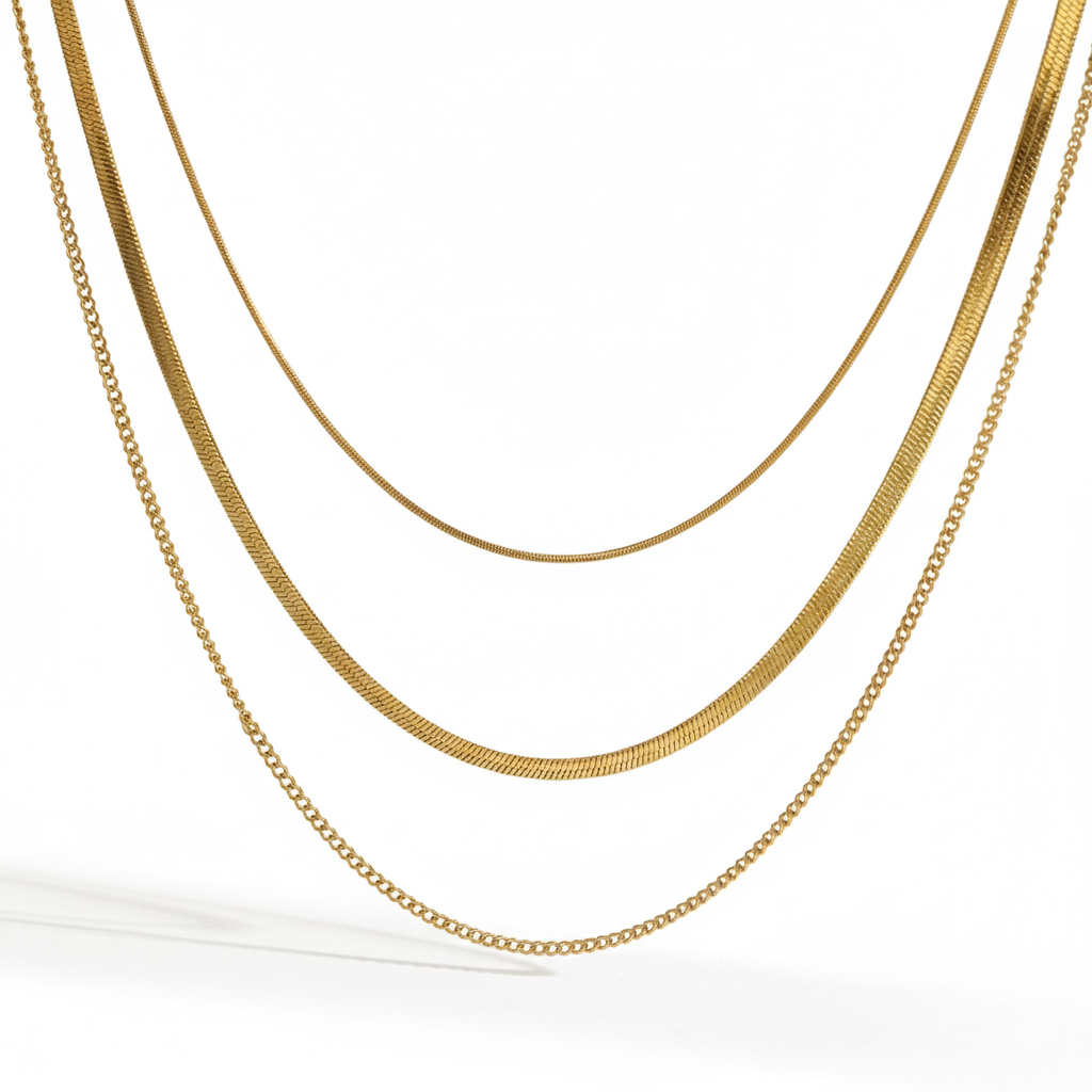 Three-Layered Vintage Gold Necklace Chain