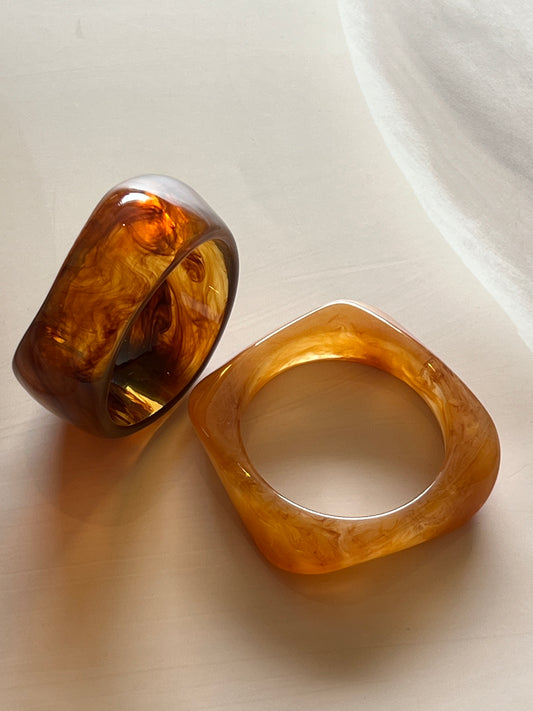 Resin Bangle Brown/Orange- Set of Two