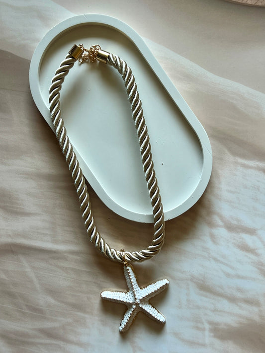 Starfish Twisted Rope Necklace- White