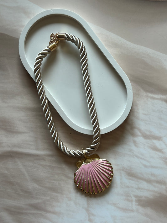 Shell Twisted Rope Necklace- Pink