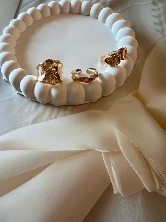 Hammered Gold Finger Ring- Set Of Three