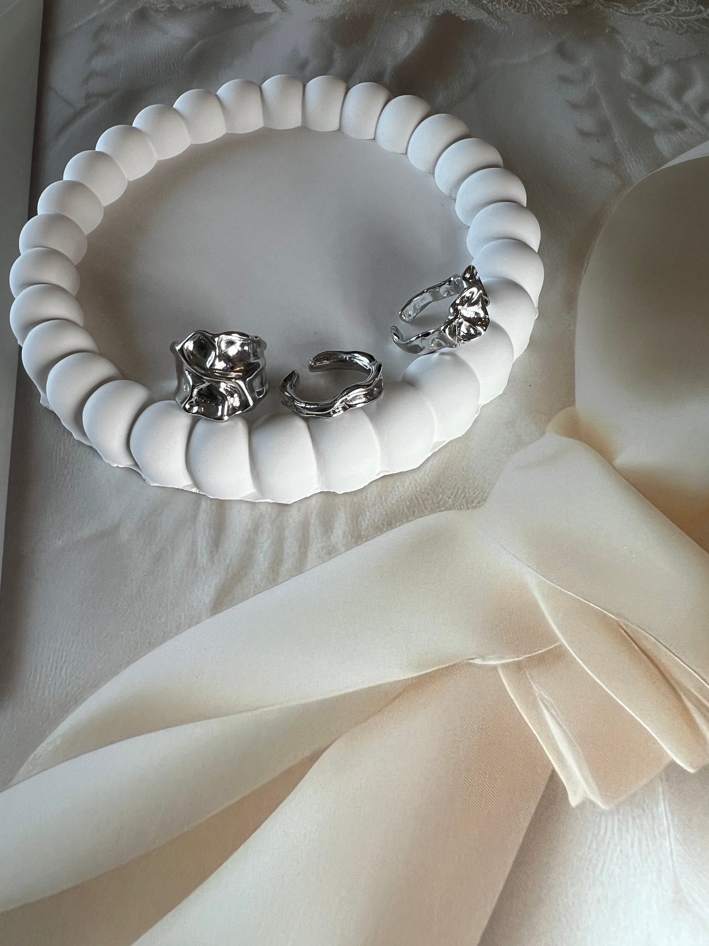 Hammered Silver Finger Ring- Set Of Three